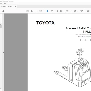 Toyota Forklift 7 PLL 24 Powered Pallet Truck Parts Catalogue Manual 723981 - PDF DOWNLOAD