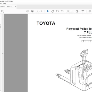 Toyota Forklift 7 PLL 24 Powered Pallet Truck Parts Catalogue Manual 744741 - PDF DOWNLOAD