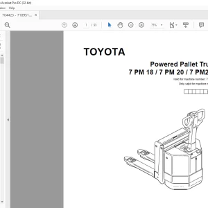 Toyota Forklift 7 PM18 7 PM20 7 PM20N Powered Pallet Truck Parts Catalogue Manual 704423 - PDF DOWNLOAD