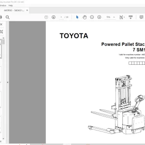 Toyota Forklift 7 SM12S Powered Pallet Stacker Parts Catalogue Manual 440950AT - PDF DOWNLOAD