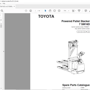 Toyota Forklift 7 SM16D Pallet Stacker Parts Catalogue Manual 570989AT - PDF DOWNLOAD