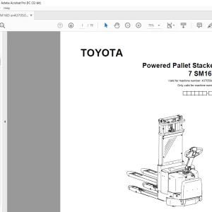 Toyota Forklift 7 SM16D Powered Pallet Stacker Parts Catalogue Manual 437050AT - PDF DOWNLOAD