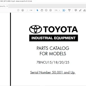 Toyota Forklift 7BNCU15 7BNCU18 7BNCU20 7BNCU25 Parts Catalog Manual SN 50,001 and up - PDF DOWNLOAD
