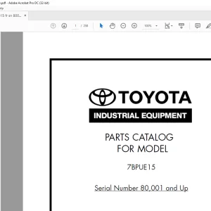 Toyota Forklift 7BPUE15 Parts Catalog Manual SN 80001 and up - PDF DOWNLOAD