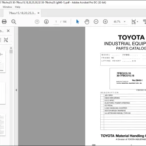 Toyota Forklift 7FBCU15 7FBCU18 30-7FBCU15 7FBCU18 Parts Catalog Manual G840-1 - PDF DOWNLOAD