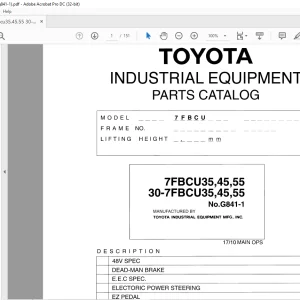 Toyota Forklift 7FBCU35 7FBCU45 7FBCU55 30-7FBCU35 30-7FBCU45 30-7FBCU55 Parts Catalog Manual G841-1 - PDF DOWNLOAD