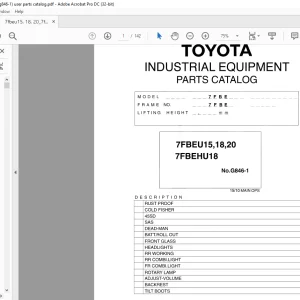Toyota Forklift 7FBEU15 7FBEU18 7FBEU20 7FBEHU18 Parts Catalog Manual G846-1 - PDF DOWNLOAD
