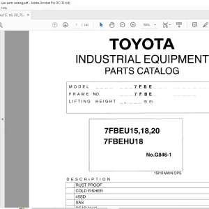 Toyota Forklift 7FBEU15 7FBEU18 7FBEU20 7FBEHU18 Parts Catalog Manual G846-1 - PDF DOWNLOAD