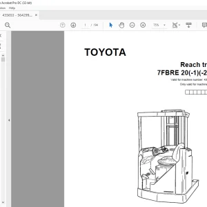 Toyota Forklift 7FBRE 20(-1)(-2)(C) Reach Truck Parts Catalogue Manual 435653AT - PDF DOWNLOAD