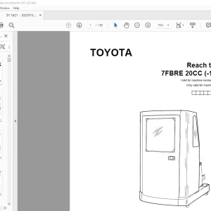 Toyota Forklift 7FBRE 20CC (-1)(-2) Reach truck Parts Catalogue Manual 911801 - PDF DOWNLOAD