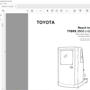 Toyota Forklift 7FBRE 25CC (-1)(-2) Reach truck Parts Catalogue Manual 743654 - PDF DOWNLOAD