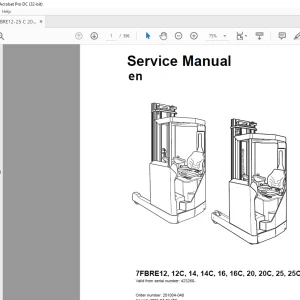 Toyota Forklift 7FBRE12 7FBRE12C 7FBRE14 7FBRE14C 7FBRE16 7FBRE16C 7FBRE20 7FBRE20C 7FBRE25 7FBRE25C Service Manual 423260