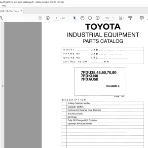 Toyota Forklift 7FDU35 7FDU45 7FDU60 7FDU70 7FDU80 7FDKU40 7FDAU50 Parts Catalog Manual G839-3 - PDF DOWNLOAD