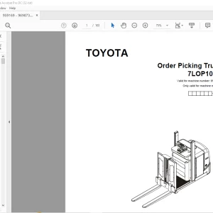 Toyota Forklift 7LOP10CF Order Picking Truck Parts Catalogue Manual 959169 - PDF DOWNLOAD
