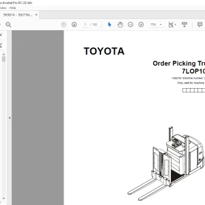 Toyota Forklift 7LOP10CF Order Picking Truck Parts Catalogue Manual 969874 - PDF DOWNLOAD