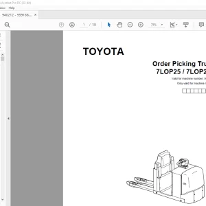 Toyota Forklift 7LOP25 7LOP25P Order Picking Truck Parts Catalogue Manual 940212 - PDF DOWNLOAD