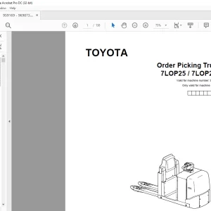 Toyota Forklift 7LOP25 7LOP25P Order Picking Truck Parts Catalogue Manual 959169 - PDF DOWNLOAD