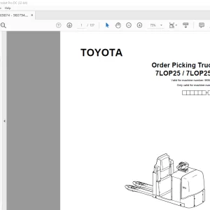 Toyota Forklift 7LOP25 7LOP25P Order Picking Truck Parts Catalogue Manual 969874 - PDF DOWNLOAD