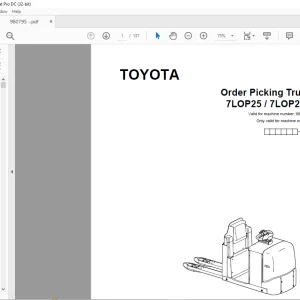 Toyota Forklift 7LOP25 7LOP25P Order Picking Truck Parts Catalogue Manual 980795 - PDF DOWNLOAD