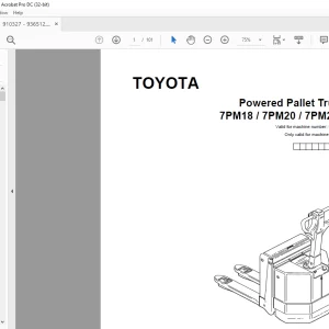 Toyota Forklift 7PM18 7PM20 7PM20N Powered Pallet Truck Parts Catalogue Manual 910327 - PDF DOWNLOAD