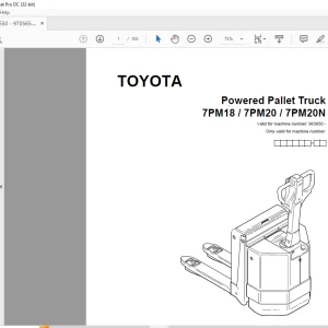 Toyota Forklift 7PM18 7PM20 7PM20N Powered Pallet Truck Parts Catalogue Manual 963650 - PDF DOWNLOAD