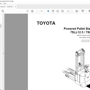 Toyota Forklift 7SLL12.5 7SLL16 Powered Pallet Stacker Parts Catalogue Manual 922031 - PDF DOWNLOAD
