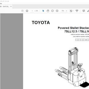 Toyota Forklift 7SLL12.5 7SLL16 Powered Pallet Stacker Parts Catalogue Manual 925298 - PDF DOWNLOAD