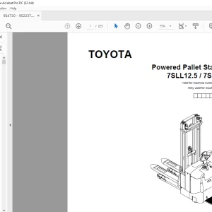 Toyota Forklift 7SLL12.5 7SLL16 Powered Pallet Stacker Parts Catalogue Manual 934730 - PDF DOWNLOAD