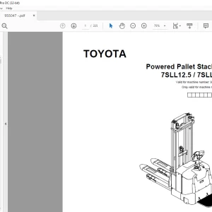 Toyota Forklift 7SLL12.5 7SLL16 Powered Pallet Stacker Parts Catalogue Manual 955047 - PDF DOWNLOAD