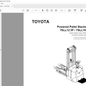 Toyota Forklift 7SLL12.5F 7SLL16F Powered Pallet Stacker Parts Catalogue Manual 904365 - PDF DOWNLOAD