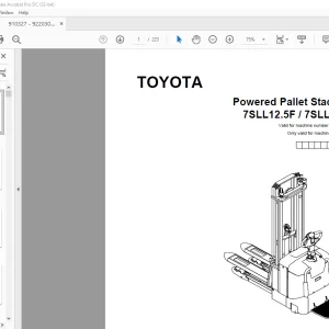 Toyota Forklift 7SLL12.5F 7SLL16F Powered Pallet Stacker Parts Catalogue Manual 910327 - PDF DOWNLOAD
