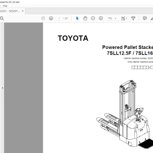 Toyota Forklift 7SLL12.5F 7SLL16F Powered Pallet Stacker Parts Catalogue Manual 922031 - PDF DOWNLOAD