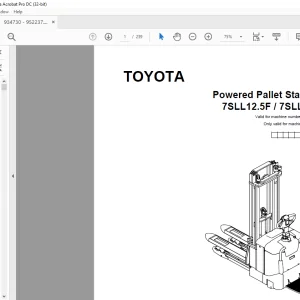 Toyota Forklift 7SLL12.5F 7SLL16F Powered Pallet Stacker Parts Catalogue Manual 934730 - PDF DOWNLOAD