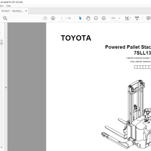 Toyota Forklift 7SLL13.5S Powered Pallet Stacker Parts Catalogue Manual 910327 - PDF DOWNLOAD