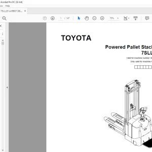 Toyota Forklift 7SLL20 Pallet Stacker Parts Catalogue Manual 980138 - PDF DOWNLOAD
