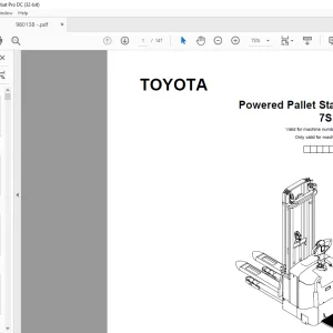 Toyota Forklift 7SLL20 Powered Pallet Stacker Parts Catalogue Manual 980138 - PDF DOWNLOAD