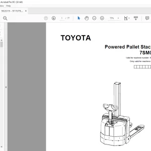 Toyota Forklift 7SM08F Powered Pallet Stacker Parts Catalogue Manual 902019 - PDF DOWNLOAD