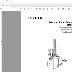 Toyota Forklift 7SM08F Powered Pallet Stacker Parts Catalogue Manual 929195 - PDF DOWNLOAD