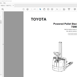 Toyota Forklift 7SM08F Powered Pallet Stacker Parts Catalogue Manual 936513 - PDF DOWNLOAD