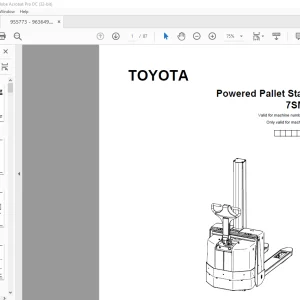 Toyota Forklift 7SM08F Powered Pallet Stacker Parts Catalogue Manual 955773 - PDF DOWNLOAD