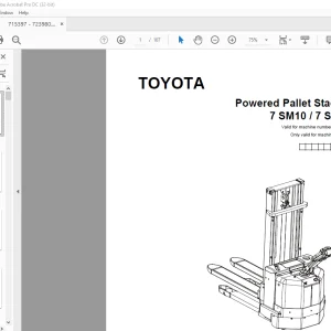 Toyota Forklift 7SM10 7SM12 Powered Pallet Stacker Parts Catalogue Manual 715397 - PDF DOWNLOAD