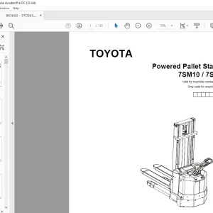 Toyota Forklift 7SM10 7SM12 Powered Pallet Stacker Parts Catalogue Manual 963650 - PDF DOWNLOAD