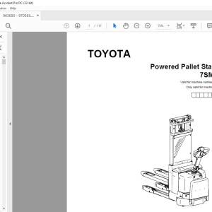 Toyota Forklift 7SM12F Powered Pallet Stacker Parts Catalogue Manual 963650 - PDF DOWNLOAD