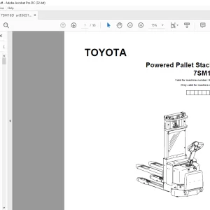 Toyota Forklift 7SM16D Pallet Stacker Parts Catalogue Manual 936513 - PDF DOWNLOAD
