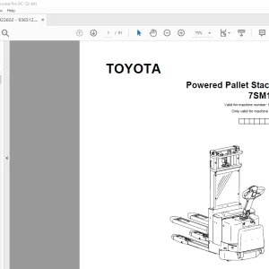 Toyota Forklift 7SM16D Powered Pallet Stacker Parts Catalogue Manual 922602 - PDF DOWNLOAD