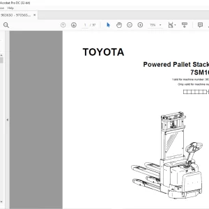 Toyota Forklift 7SM16D Powered Pallet Stacker Parts Catalogue Manual 963650 - PDF DOWNLOAD
