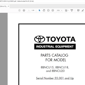 Toyota Forklift 8BNCU15 8BNCU18 & 8BNCU20 Parts Catalog Manual SN 55001 and Up - PDF DOWNLOAD