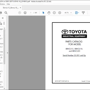 Toyota Forklift 8BNCU15 8BNCU18 & 8BNCU20 Parts Catalog Manual SN 55001 and up - PDF DOWNLOAD