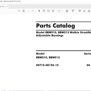 Toyota Forklift 8BWS10 8BWS13 Walkie Straddle with Adjustable Baselegs Parts Catalog Manual SN 141 & up - PDF DOWNLOAD