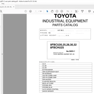 Toyota Forklift 8FBCU20 8FBCU25 8FBCU28 8FBCU30 8FBCU32 8FBCHU25 Parts Catalog Manual G855-1 - PDF DOWNLOAD